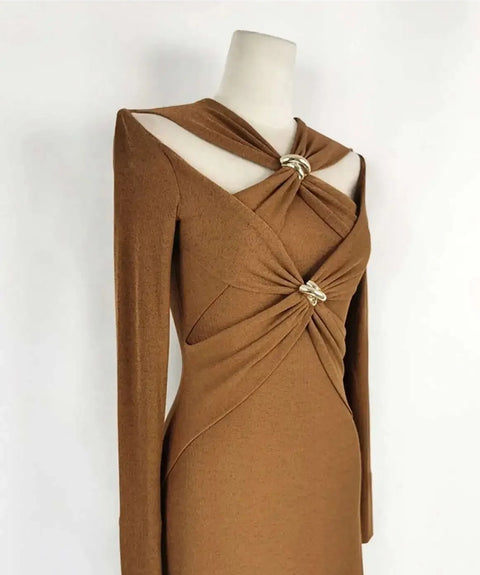 New Knitted Long Sleeve Slim Cross Knot Zip Dress CODE: KAR3984