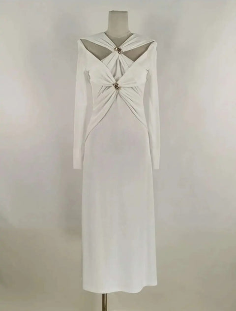 New Knitted Long Sleeve Slim Cross Knot Zip Dress CODE: KAR3984