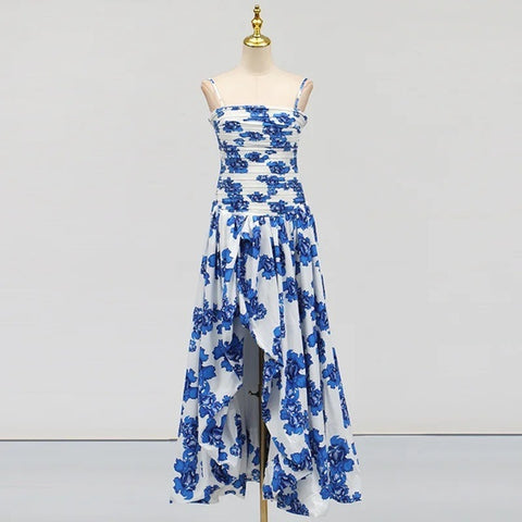 New Printed Waist Slim Slit Sleeveless Sexy Dress CODE: KAR3985