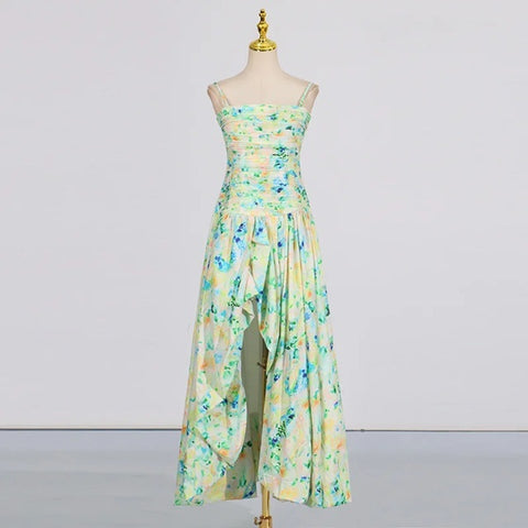 New Printed Waist Slim Slit Sleeveless Sexy Dress CODE: KAR3985