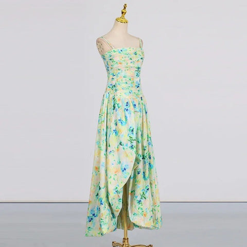 New Printed Waist Slim Slit Sleeveless Sexy Dress CODE: KAR3985