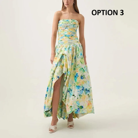 New Printed Waist Slim Slit Sleeveless Sexy Dress CODE: KAR3985