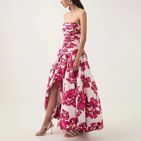 New Printed Waist Slim Slit Sleeveless Sexy Dress CODE: KAR3985