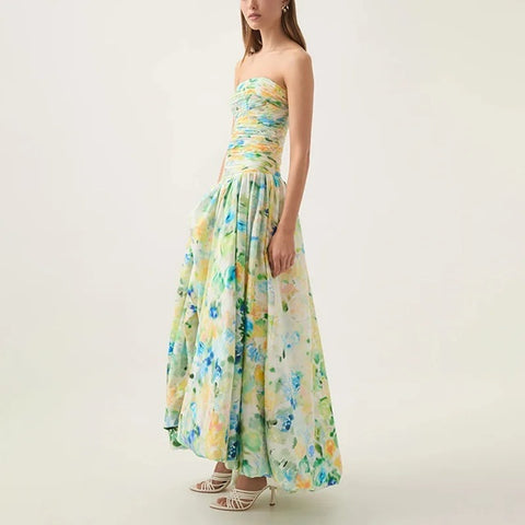 New Printed Waist Slim Slit Sleeveless Sexy Dress CODE: KAR3985