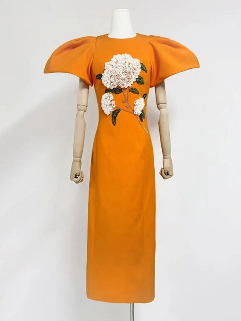 New Spliced Appliques O Neck Short Sleeve High Waist Dress CODE: KAR3987