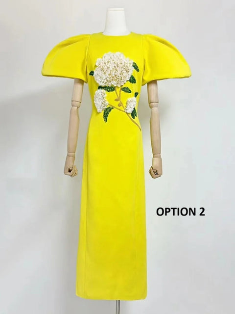 New Spliced Appliques O Neck Short Sleeve High Waist Dress CODE: KAR3987