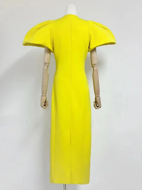 New Spliced Appliques O Neck Short Sleeve High Waist Dress CODE: KAR3987