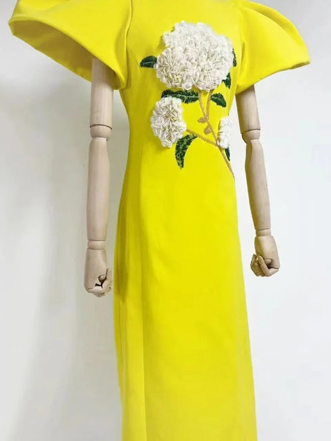 New Spliced Appliques O Neck Short Sleeve High Waist Dress CODE: KAR3987