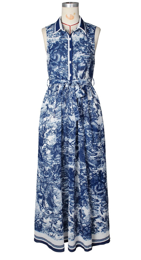 New Tie-dye Printing Sleeveless High Slit Patchwork Long Dress CODE: KAR3990