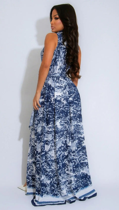 New Tie-dye Printing Sleeveless High Slit Patchwork Long Dress CODE: KAR3990