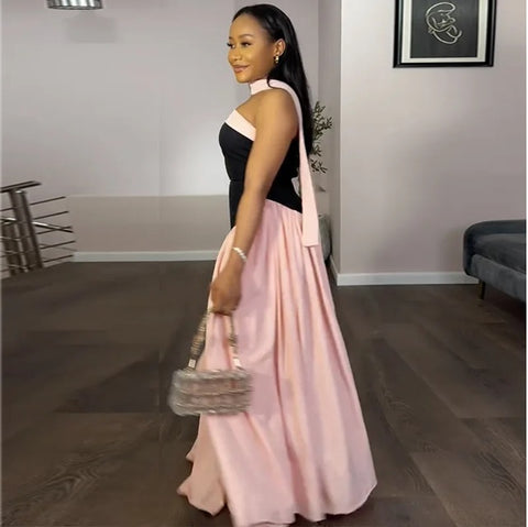 New Fashion Halter Neck Pleated Big Swing High Waist Maxi Long Dress CODE: KAR3991