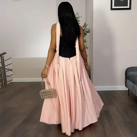 New Fashion Halter Neck Pleated Big Swing High Waist Maxi Long Dress CODE: KAR3991