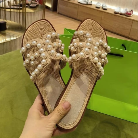 New Pearl Straw Beach High-end Comfortable Flat Sandal CODE: KAR3992