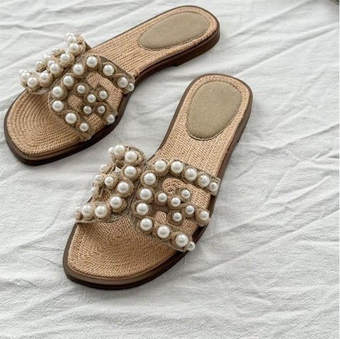 New Pearl Straw Beach High-end Comfortable Flat Sandal CODE: KAR3992