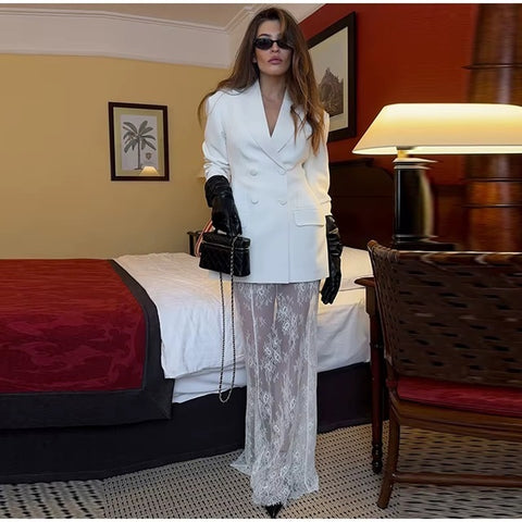 New Double-Breasted Blazer Coat and A-line High Waist Set CODE: KAR3993