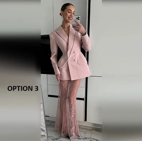 New Double-Breasted Blazer Coat and A-line High Waist Set CODE: KAR3993