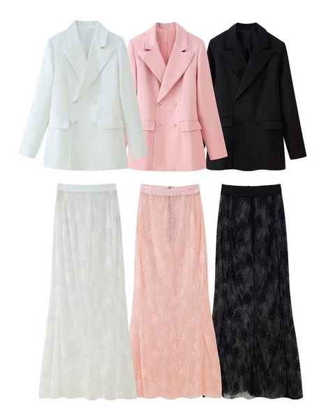 New Double-Breasted Blazer Coat and A-line High Waist Set CODE: KAR3993