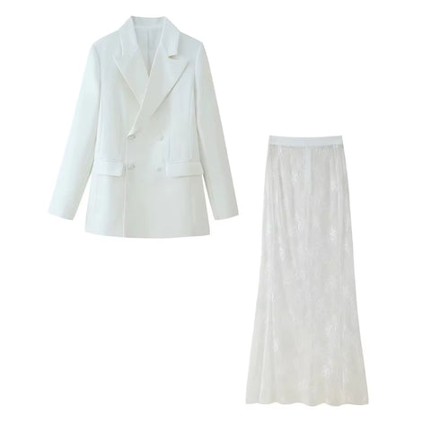 New Double-Breasted Blazer Coat and A-line High Waist Set CODE: KAR3993