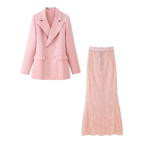 New Double-Breasted Blazer Coat and A-line High Waist Set CODE: KAR3993