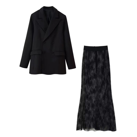 New Double-Breasted Blazer Coat and A-line High Waist Set CODE: KAR3993