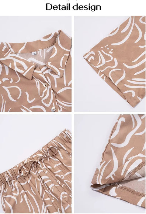 New Casual Printed Contrasting Shirt and Cardigan Short Set CODE: KAR4014
