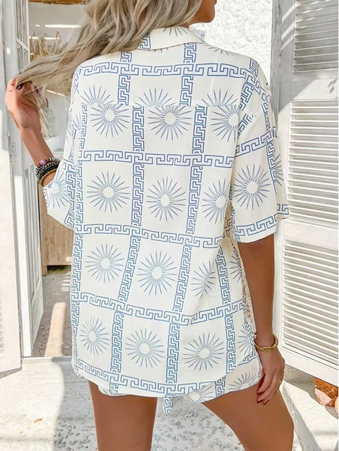 New Casual Printed Contrasting Shirt and Cardigan Short Set CODE: KAR4014