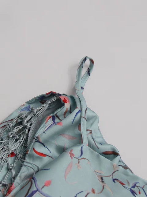 New Diagonal Collar Sleeveless High Waist Spliced Tassel Dresses CODE: KAR4021