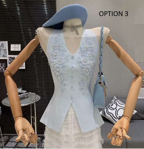 New V-neck high-end waist cinching slimming sleeveless Top CODE: KAR4025