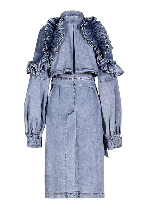 New Fashion Ruffle Trench Coat Long Dress CODE: KAR4310