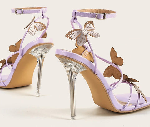 Stripper Clear High Heel Butterfly Purple Heel SIZE: 35 CODE: READY1349
