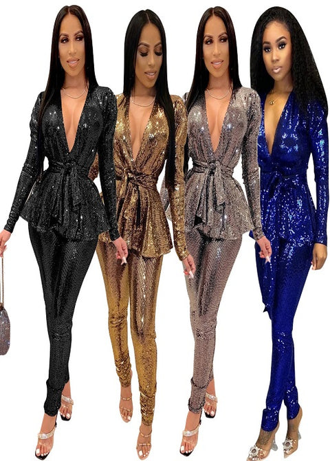 Women Two Piece Set Long Sleeve Sexy Deep CODE: KAR893