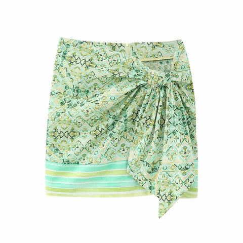 Print Wrap Mini Tied Pleated Short  Skirt CODE: READY1005