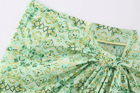 Print Wrap Mini Tied Pleated Short  Skirt CODE: READY1005
