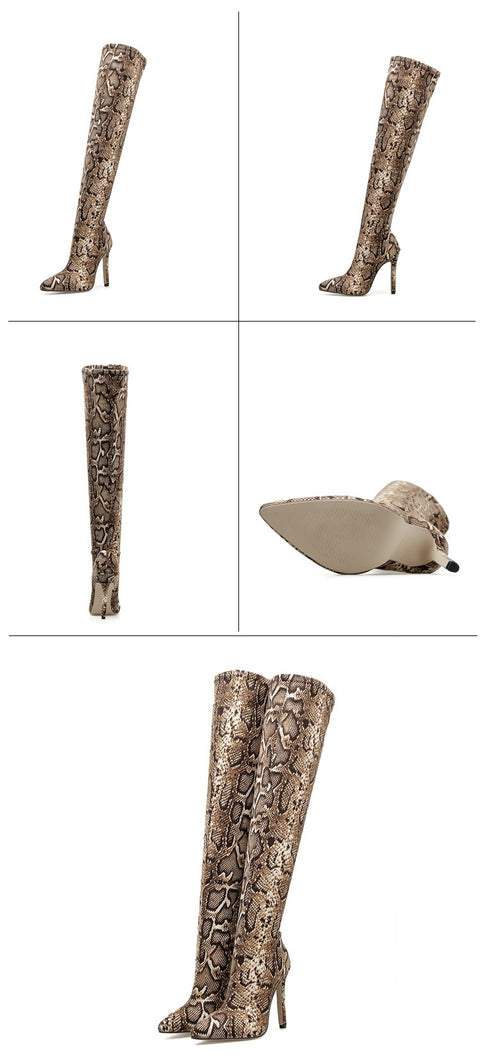 New Leopard grain Serpentine Long Boots SIZE: 36 CODE: READY1054