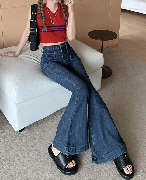 New Elegant Vintage Simple High Waist Flare Jeans CODE: READY1096