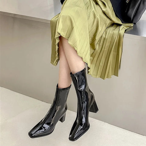 New Chunky Square Toe High Heel Short Boot SIZE: 36 CODE: READY1109