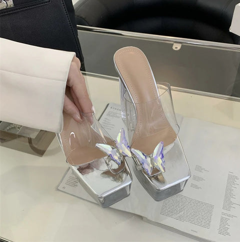 New Fashion Butterfly Crystal Open Toe Square Heel SIZE: 41 CODE: READY1174
