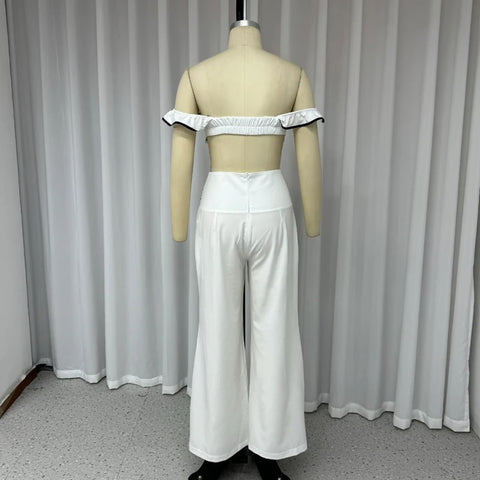 Summer Fashion Off Shoulder Petal Sling Short Top Loose Pant Two Piece Set CODE: READY1180