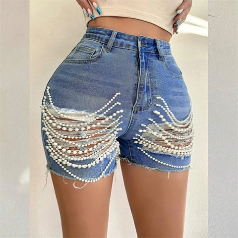 New Beading Patchwork Decoration Denim Shorts CODE: READY1284