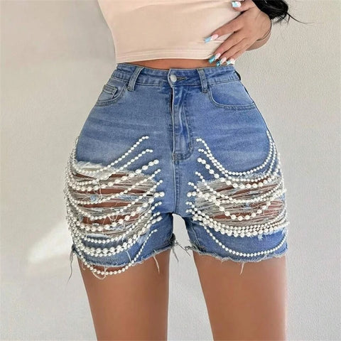 New Beading Patchwork Decoration Denim Shorts CODE: READY1284