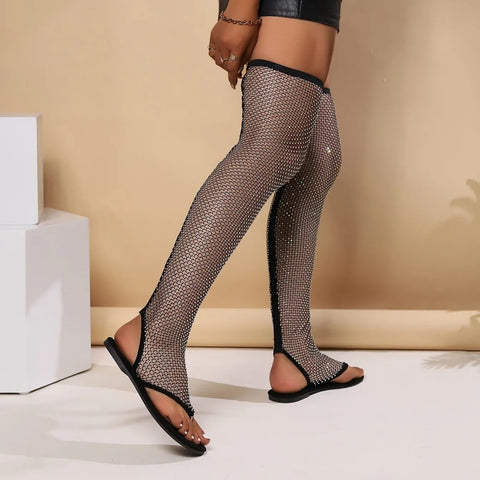New Summer Rhinestone Mesh Thigh High Over The Knee Flat SIZE: 38 CODE: READY1289