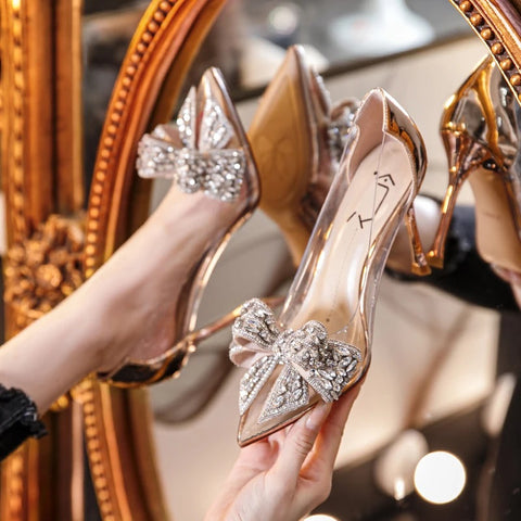New Pointed Crystal Rhinestone Butterfly-knot Transparent High Heel Sandal SIZE: 36,39 CODE: READY1313