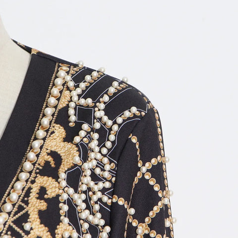 New V-neck Long Sleeve Luxurious Metallic Beaded Jacket CODE: READY1353