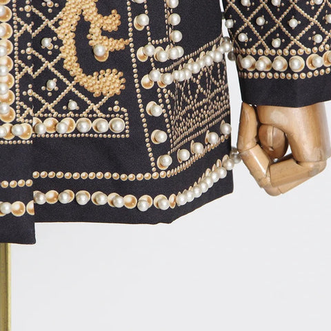 New V-neck Long Sleeve Luxurious Metallic Beaded Jacket CODE: READY1353