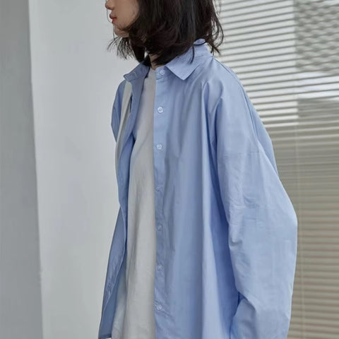 autumn new spliced polo collar casual loose long sleeve shirt CODE: READY1372