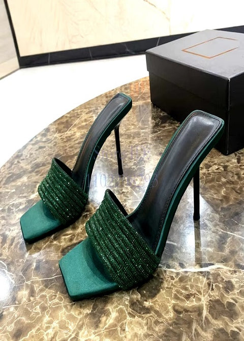 New Satin Crystal Thin Square Toe Rhinestone Slip-on Beautiful  High Heel SIZE: 40 CODE: READY1416
