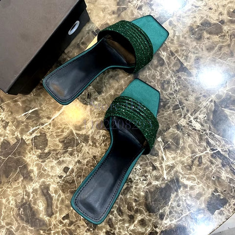 New Satin Crystal Thin Square Toe Rhinestone Slip-on Beautiful  High Heel SIZE: 40 CODE: READY1416