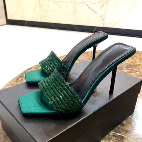New Satin Crystal Thin Square Toe Rhinestone Slip-on Beautiful  High Heel SIZE: 40 CODE: READY1416