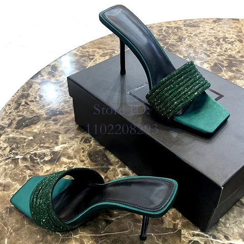 New Satin Crystal Thin Square Toe Rhinestone Slip-on Beautiful  High Heel SIZE: 40 CODE: READY1416