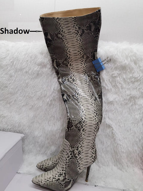 Snake pattern knee pointed sexy high heel boots SIZE: 40 CODE: READY1454